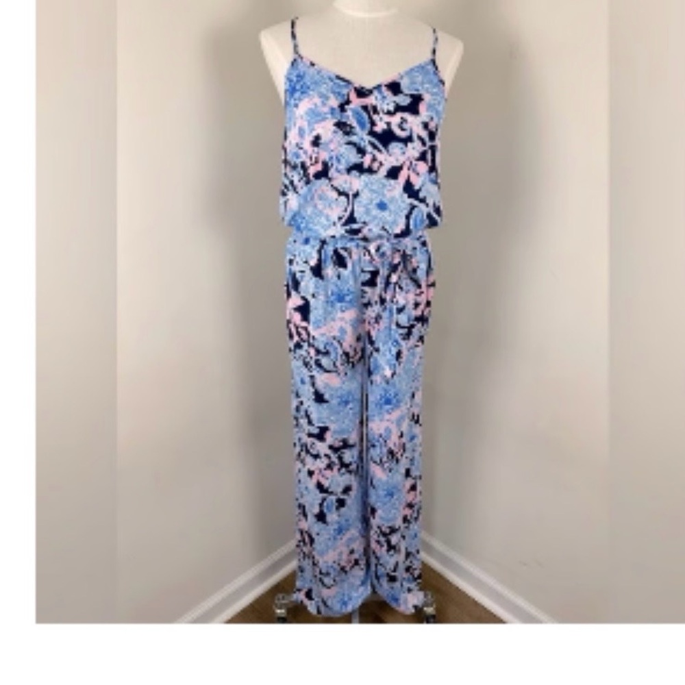 Lilly Pulitzer Blue & Pink Floral Spaghetti-Strap Jumpsuit